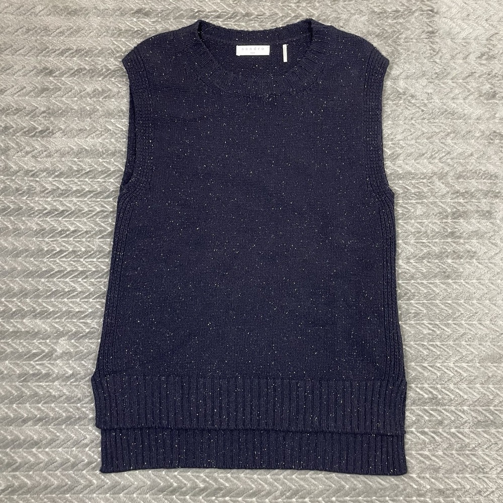 Sandro Paris Women 3 Top Sleeveless Wool Vest Pullover Speckled Knit Made Italy